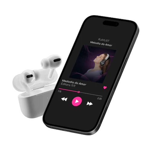 Celular com AirPods tocando as frequencias